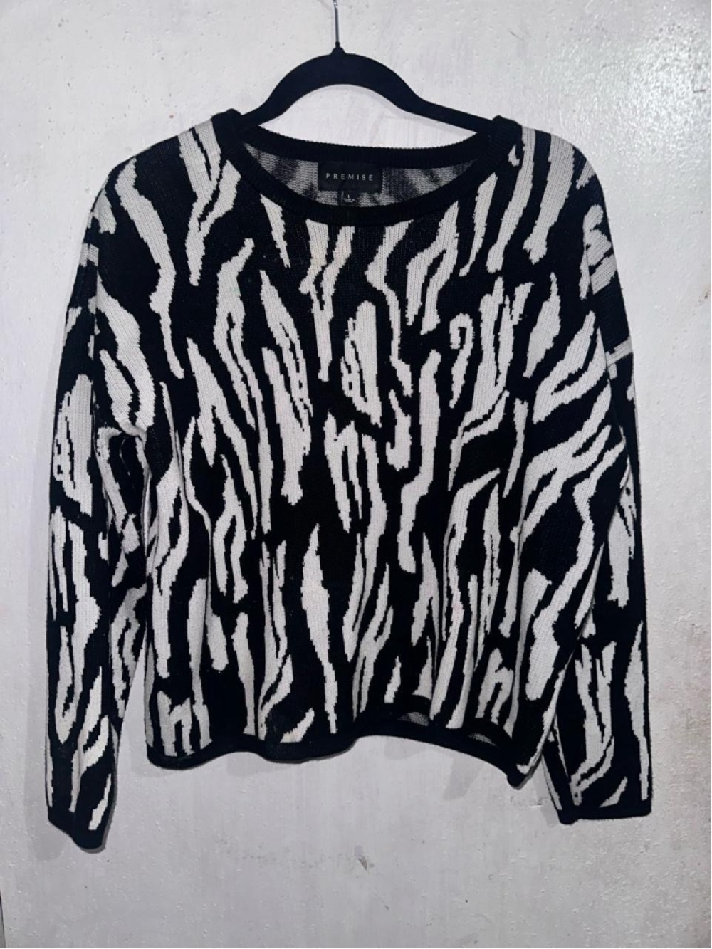 Premise Black & White Zebra-Pattern Crewneck Sweater